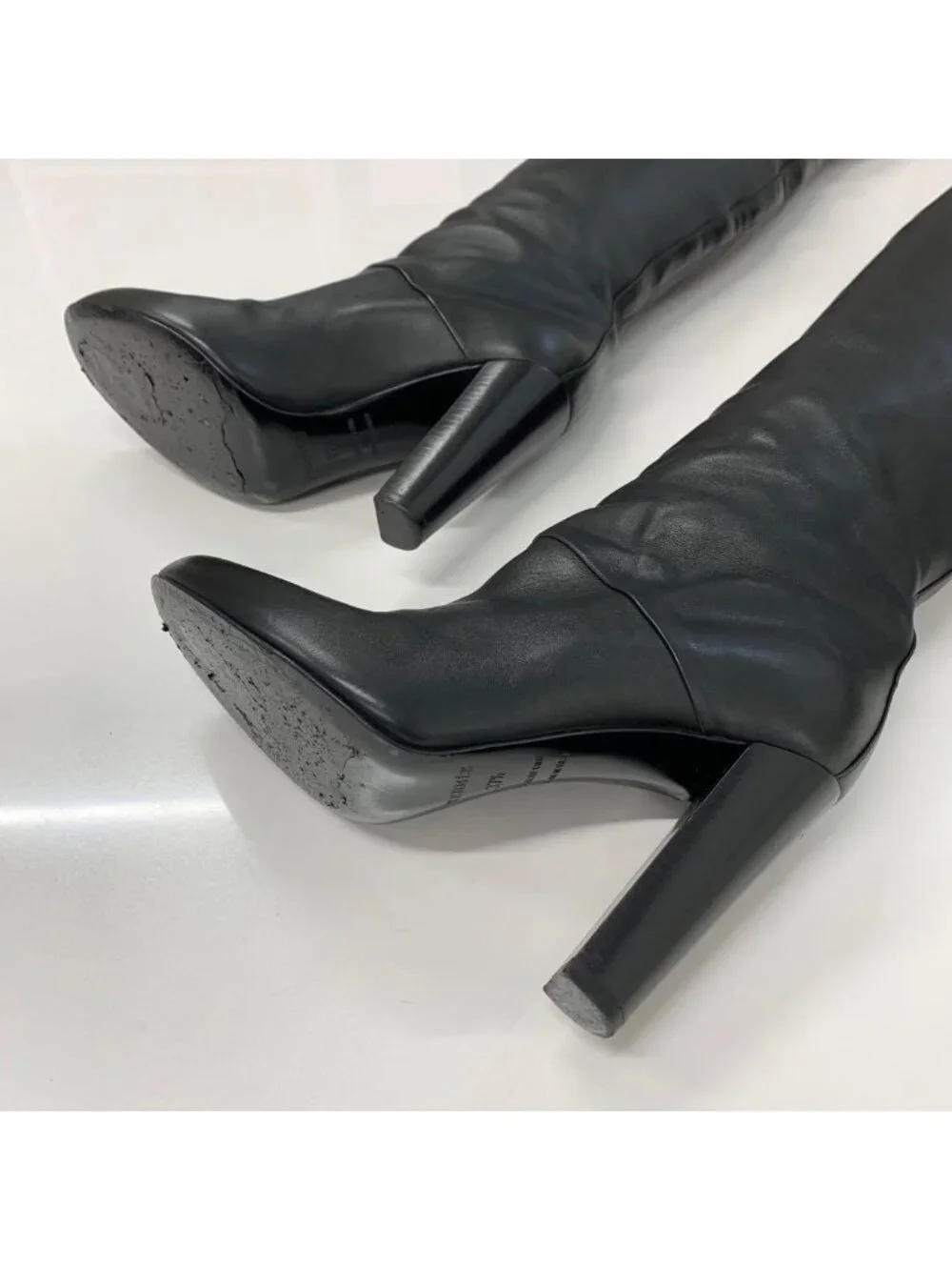 Hermes Leather Knee High Boots Long Black